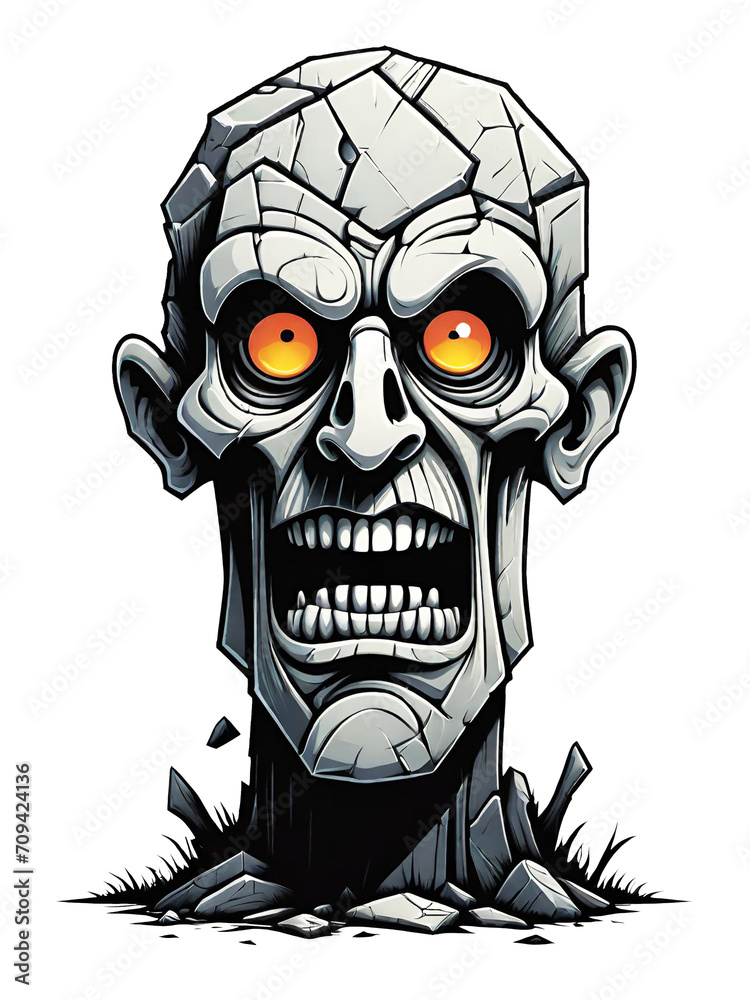 Obraz premium Zombie head broken stone style on a transparent background