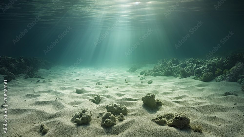 Obraz premium surface of sand underwater with sunlight