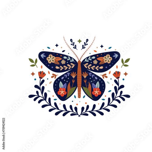 illustration of butterfly folk art decoration design