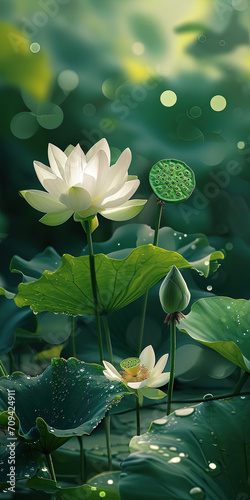 The lotus flowers in the lake bloom beautifully photo