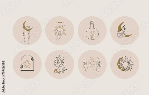 collection of mystic icon use for boho occult design