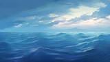 blue sea illustration with cloudy sky
