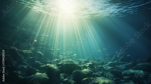 light rays in underwater scene. 3d rendered illustration