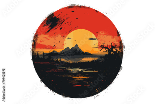 beautiful sunset beach sticker vector,  Sunset beach vector illustration for t shirt , photo