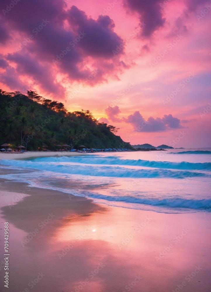sunset on the  phuket beach