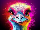 ostrich illustration in abstract, rainbow ultra-bright neon artistic portrait graphic highlighter lines on minimalist background. generative ai