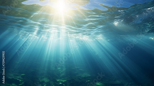 sunbeams under the rippled ocean water surface