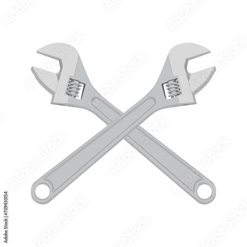 Crossed adjustable wrench illustration isolated on white background. Crossed adjustable wrench. illustration of adjustable wrench.