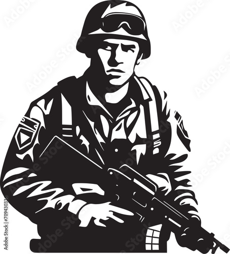 Strategic Shadow Black Glyph for Tactical Warriors Vector Valor Stealth Soldier Emblem in Black