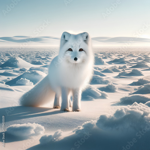 Arctic fox on a snowy landscape