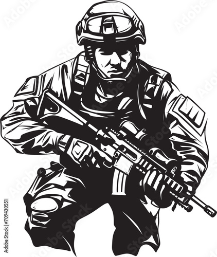 Stealth Elite Tactical Soldier Glyph Emblem in Black Strategic Shadow Black Logo Design for Combat Glyph