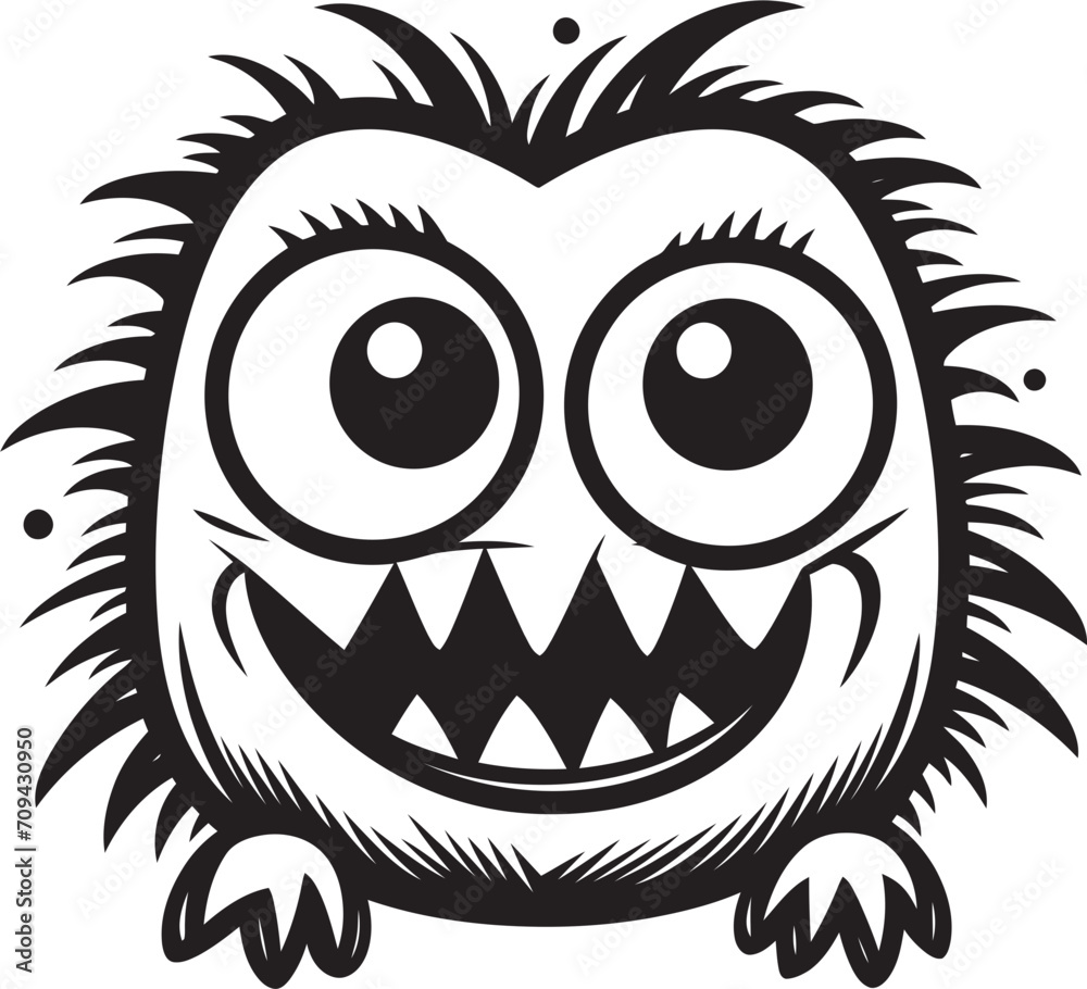 Fototapeta premium Giggly Goblins Vector Black Doodle Monster Icons Whisker Wonders Cute Doodle Monster Emblem in Black