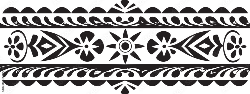Global Flair Ethnic Style Border Emblem in Black Ethnic Elegance Black Glyph for Vector Border Art