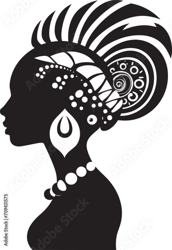 Heritage Muse Black Icon for Tribal Woman Design Majestic Maven Ethnic Woman Face Emblem in Black