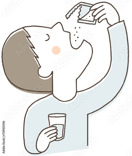 粉薬を飲む男性