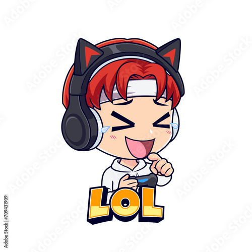Gamer boy esport gaming laughing emotion mascot logo vector