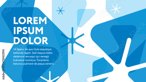 Winter postcard or flyer or cover template containing stylized ice floes and snowflakes