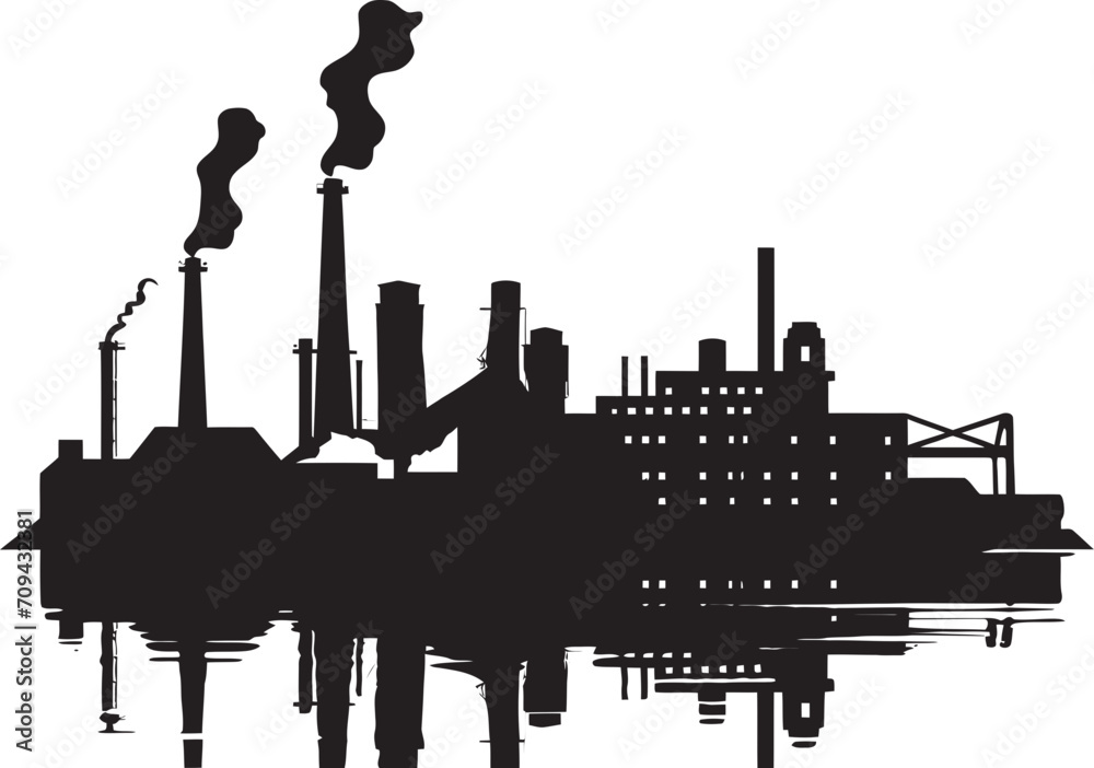 Obraz premium Robust Output Vector Industrial Facility in Black Assembly Line Artistry Black Logo for Production Plant