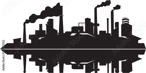 Efficiency in Monochrome Industrial Plant Icon in Black Factory Fusion Production Facility Vector Emblem in Black