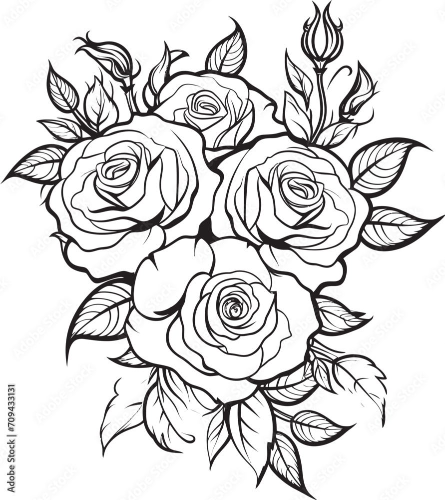 Enchanting Lines Vector Emblem of a Black Lineart Rose Botanical Symphony Monochrome Icon of a Lineart Rose Design