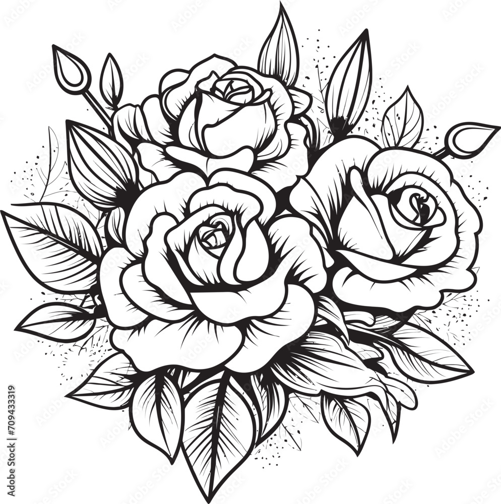 Botanical Symphony Iconic Emblem of a Black Rose in Lineart Graceful Petals Vector Glyph Illustrating a Black Rose Design