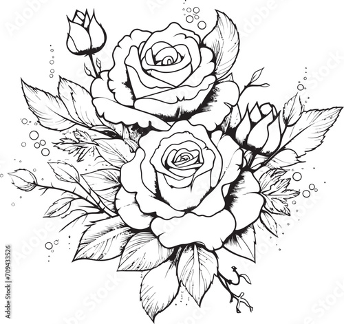 Linear Grace Vector Glyph Featuring a Black Lineart Rose Emblem Whimsical Lines Black Logo for a Striking Monochrome Rose