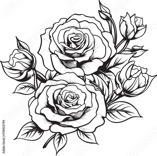 Wallpaper Mural Artistry in Monochrome Lineart Rose Emblem with Vector Black Velvet Blooms Black Logo for a Timeless Lineart Rose Torontodigital.ca