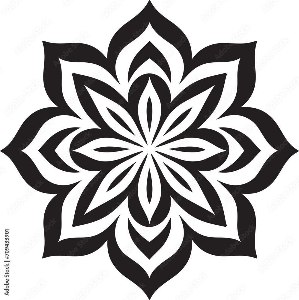 Transcendental Patterns Monochromatic Mandala in Elegant Vector Zenith of Zen Vector Black Logo with Intricate Mandala Pattern