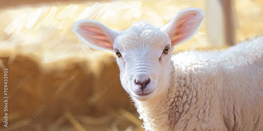 Obraz premium lamb with farm background, generative AI