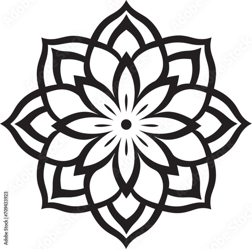 Zen Blossom Mandala Icon with Intricate Vector Pattern in Black Divine Mandala Black Emblem Unveiling Vector Design