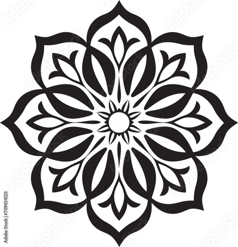 Infinite Harmony Monochromatic Mandala Emblem Featuring Vector Pattern Zen Blossom Elegant Black Logo with Mandala Icon in Vector