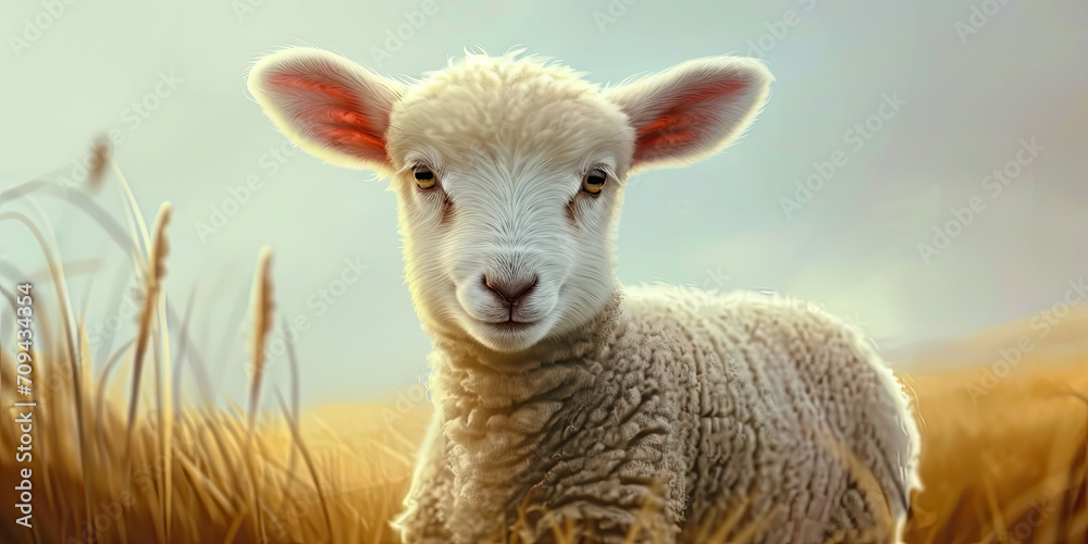 Naklejka premium lamb with farm background, generative AI