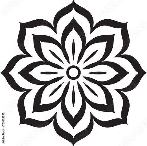 Whirlwind of Wholeness Black Emblem Showcasing Mandala Design in Vector Enchanting Radiance Vector Mandala Logo in Monochrome Black