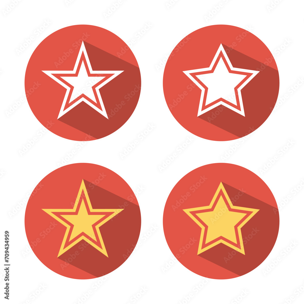 Star icon vector with long shadow. Stars symbol on red circle Star icon vector with long shadow. Stars symbol on red circle