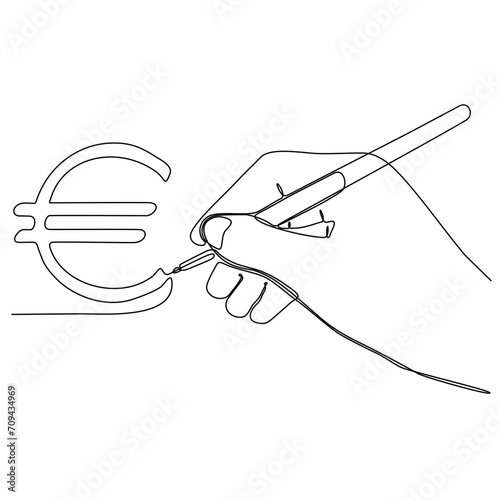 hand and pen continuous line drawing euro symbol