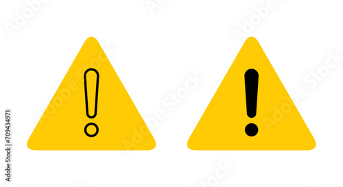 Alert warning icon vector in flat style. Exclamation mark symbol in triangle photo