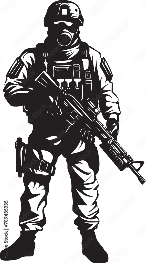Obraz premium Stealth Guardians Monochromatic SWAT Police Logo Design in Vector Rapid Response Icons Vector Black Logo Depicting SWAT Police Authority