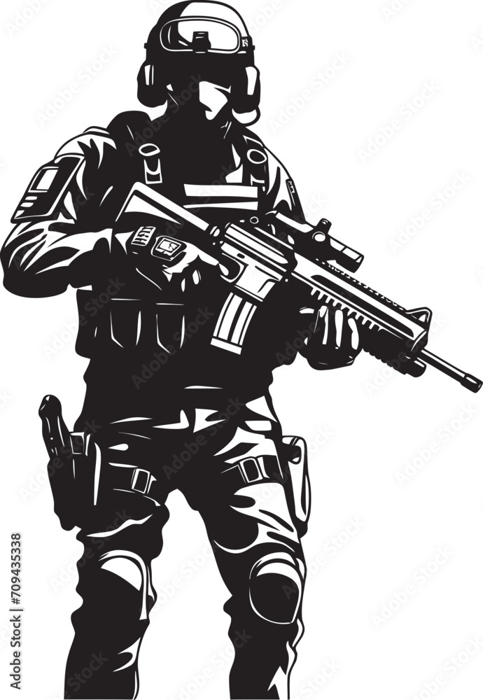 Rapid Response Icons Vector Black Logo Depicting SWAT Police Authority Tactical Resilience Monochromatic SWAT Police Emblem in Sleek Vector