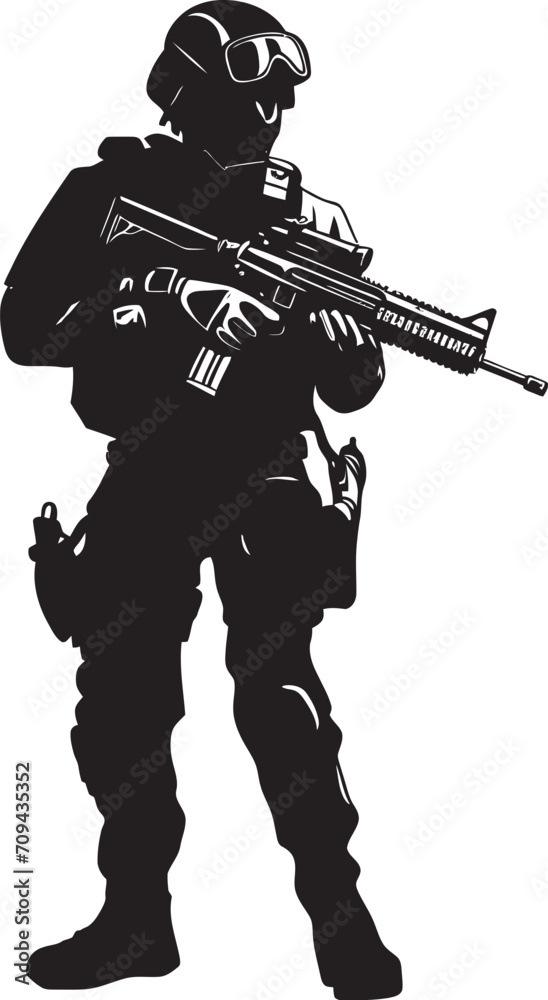 Elite Enforcers Monochromatic Icon of Sleek SWAT Police Insignia in Vector Special Ops Sovereignty Vector Black Logo Design for SWAT Police Authority