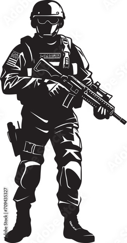 Dynamic Defense Sleek SWAT Police Insignia in Black Vector Emblem Stealth Guardians Monochromatic SWAT Police Logo Design in Vector