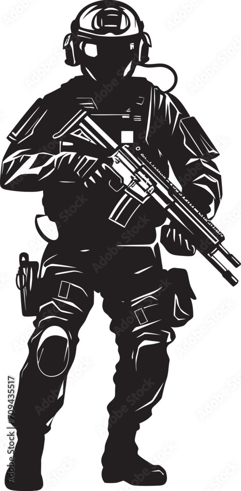 Obraz premium Tactical Dominance Monochromatic Icon of Sleek SWAT Police Insignia in Vector Strikeforce Sentinel Black Emblem Featuring SWAT Police Design in Vector