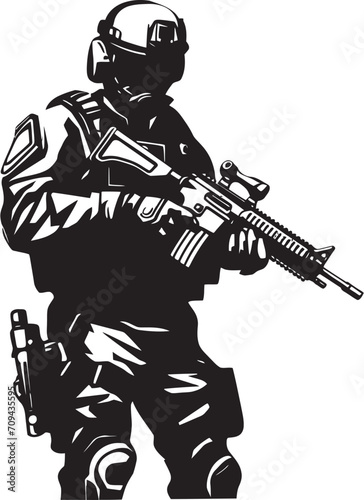 Silent Protectors Black Emblem Depicting SWAT Police Design in Vector Shadow Guardians Monochromatic Icon of Sleek SWAT Police Insignia in Vector © BABBAN