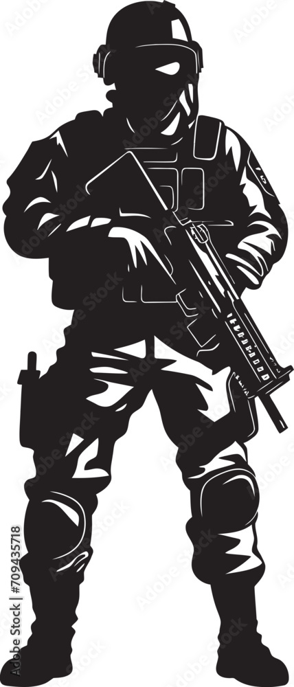 Obraz premium Special Ops Sovereignty Monochrome SWAT Police Logo Design in Vector Strikeforce Sentinel Vector Black Logo Featuring SWAT Police Design in Elegant Style
