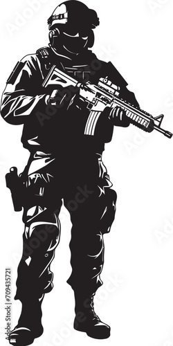 Elite Enforcers Sleek Vector Icon Depicting SWAT Police Authority in Black Special Ops Sovereignty Monochrome SWAT Police Logo Design in Vector