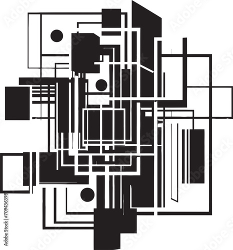Mystic Geometry Abstract Black Logo with Vector Geometric Elements Ephemeral Lines Monochromatic Emblem Showcasing Abstract Geometric Design in Vector