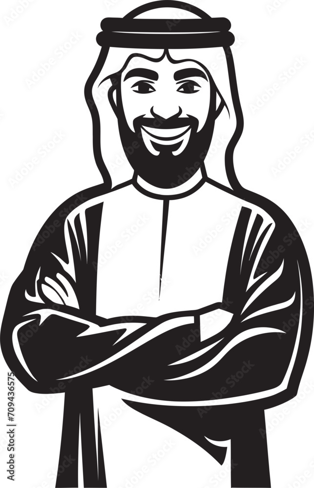 Obraz premium Silhouette of Grace Monochromatic Vector Logo Illustrating Arabic Man Design Noble Traditions Sleek Black Icon with Vector Logo of an Arabic Man
