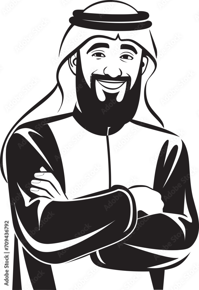 Cultural Elegance Sleek Black Icon Depicting Arabic Man in Vector Arabic Essence Vector Logo with Black Icon of an Arabic Man