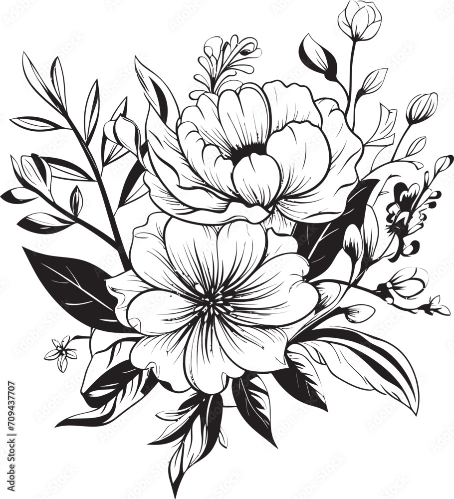 Infinite Blossoms Elegant Emblem with Vector Logo in Black Timeless Garden Chic Black Icon Illustrating Botanical Florals