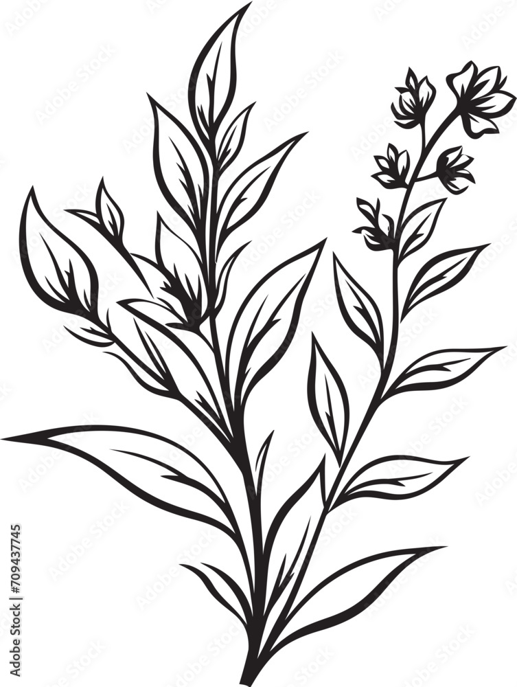 Naklejka premium Petals in Noir Sleek Black Icon Showcasing Vector Floral Design Garden Serenity Chic Vector Logo with Black Botanical Florals