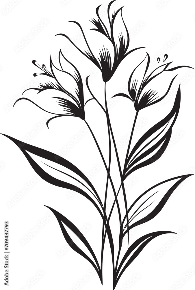 Naklejka premium Floral Tapestry Monochromatic Emblem Illustrating Botanical Elements Petals in Noir Sleek Black Icon Showcasing Vector Floral Design